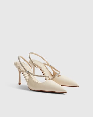 River Island Womens Slingback Court Shoes Cream Diamante Heels