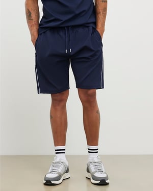 River Island Mens Shorts Navy Slim Fit Textured Tipped Elasticated
