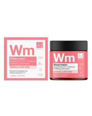 Dr. Botanicals Watermelon Superfood Anti-Ageing 2-In-1 Cleanser & Makeup Remover 60ml for Fine Lines, Wrinkles, Brightening