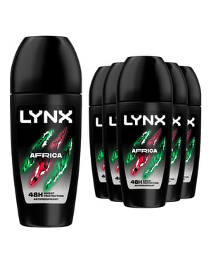 Lynx Africa Anti Perspirant Roll On 48 Hours Anti Sweat Protection 50ml, 6 Pack