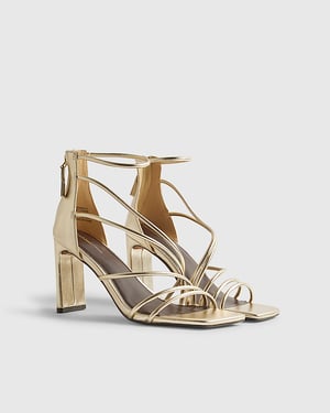 River Island Womens Sandals Gold Strappy Heeled Zip Square