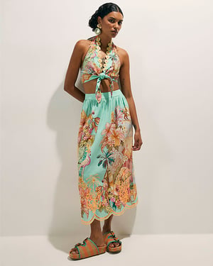 River Island Womens Midi Skirt Green Cutwork Embroidered Del Maar