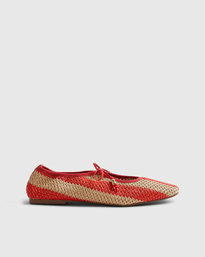 River Island Womens Mary Janes Red Raffia Fabric Striped Round Toe
