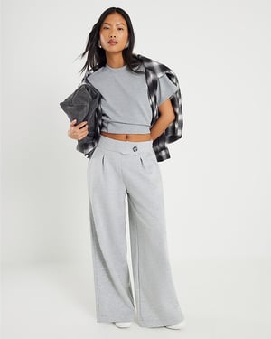 River Island Womens Trousers Petite Grey Tailored Zipped Button