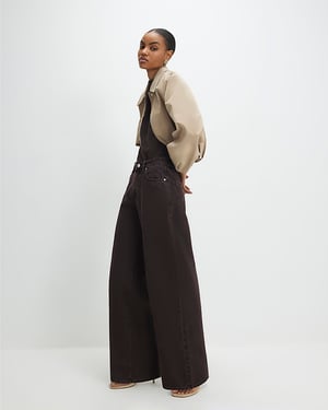 River Island Womens Wide Leg Jeans Brown High Waisted Baggy