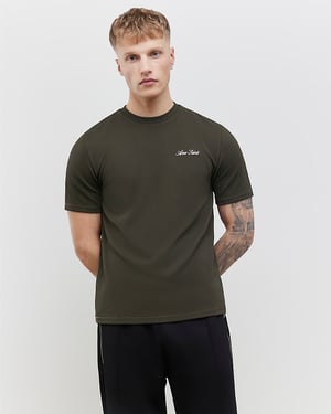 River Island Mens T-Shirt Khaki Slim Fit Textured Ame Saint