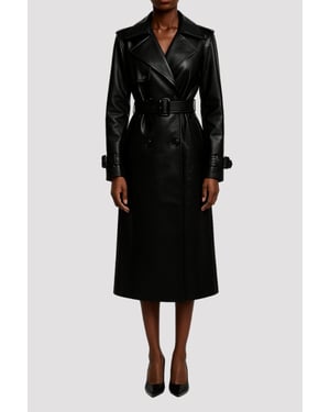 Sophia PU Long Trench Coat in Black