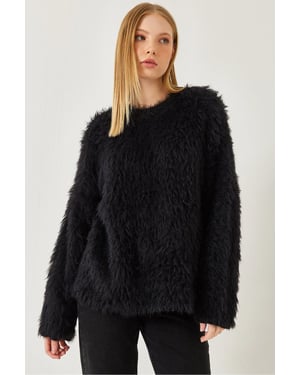Oversized Textuur Gebreide Trui met Plush Detail