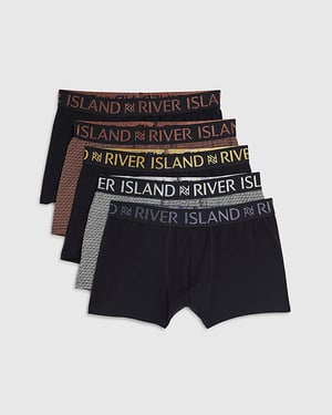 River Island Mens Trunks Black RR Print Metallic 5 Pack Underwear