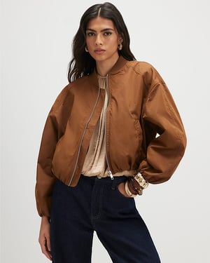 River Island Womens Bomber Jacket Brown Long Sleeve Elasticated