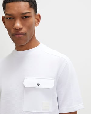 River Island Mens T-Shirt White Slim Fit Textured Pocket