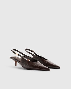 River Island Womens Slingback Court Shoes Brown Croc Print Heels
