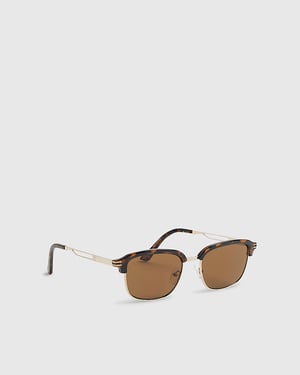 River Island Mens Square Sunglasses Brown Tortoise Clubmaster