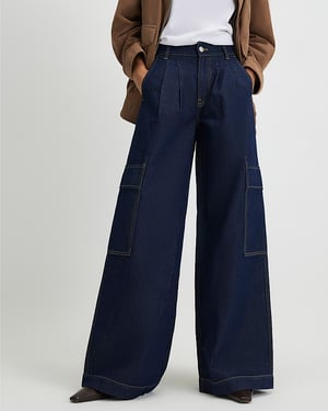 River Island Womens Baggy Jeans Blue Mid Rise Combat