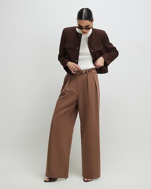 River Island Womens Wide Leg Trousers Brown Belted Loops