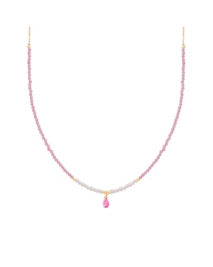 Luxenter athat-halsband i metallegering och rosa turmalin 18K guldpläterad finish