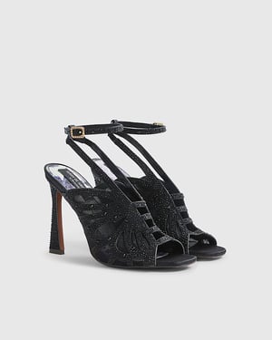 River Island Womens Heels Black Butterfly Design Caged Buckle
