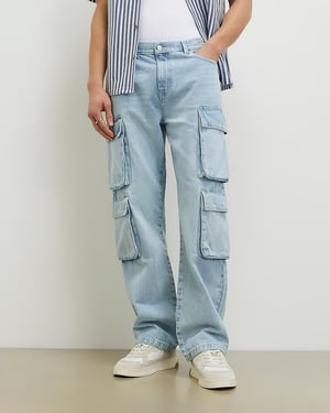 River Island Mens Cargo Jeans Blue Loose Fit Denim