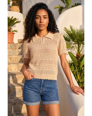 Pointelle Collar Knit Top