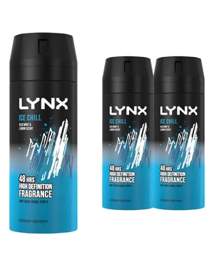 Lynx Body Spray Ice Chill 48-H High Definition Fragrance Deo For Men, 3x150ml