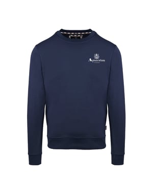 Men's Aquascutum Crew Neck Ribbed Collar Long Sleeve Sweatshirt in Navy
