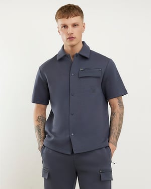 River Island Mens Shirt Grey Premium Regular Fit Nylon Short Sleeve