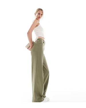 ASOS DESIGN Lång avslappnad rakbenad byxa med 5 fickor i khaki