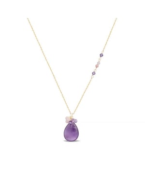 Luxeketting, metaallegering adak en natuurlijke amethist, 18K vergulde afwerking