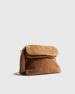 River Island Womens Shoulder Bag Brown Suede Tassel Chain Popper