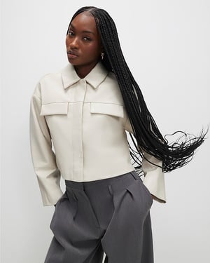 River Island Womens Overshirt Cream Faux Leather Cropped