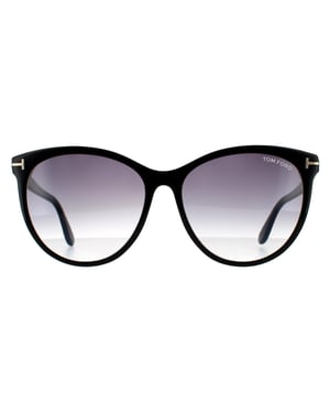 Tom Ford Ronde Dames Glanzende Zwarte Rook Grijze Gradient Zonnebril