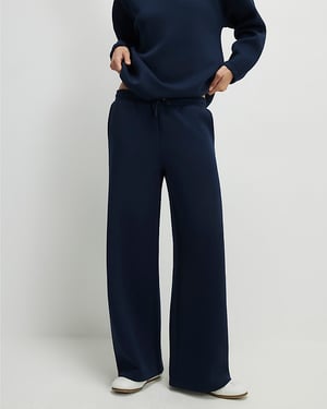 River Island Womens Joggers Navy Premium Twill Fabric Wide Leg