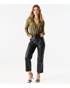 Gold Metallic Plisse Wrap Front Bodysuit