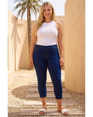 Curve Elastic Waist Cropped Denim Jeggings