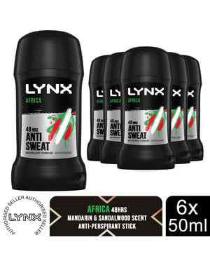 Lynx Africa 48-Hour Sweat Protection Anti-Perspirant Stick, 6x50ml