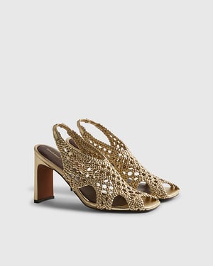 River Island Womens Heeled Sandals Gold Caged Square Open Toe