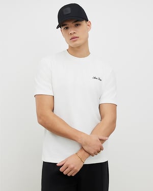 River Island Mens T-Shirt White Slim Fit Textured Ame Saint