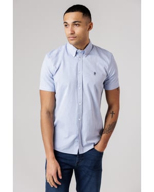 Blue Cotton Short Sleeve Oxford Shirt
