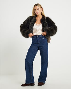 River Island Womens Straight Leg Jeans Petite Blue Relaxed