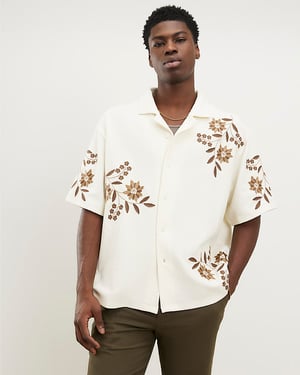 River Island Mens Shirt White Regular Fit Floral Textured Embroidered