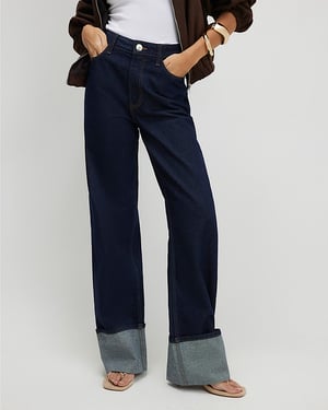 River Island Womens Straight Jeans Blue Relaxed Turn Up Cuff