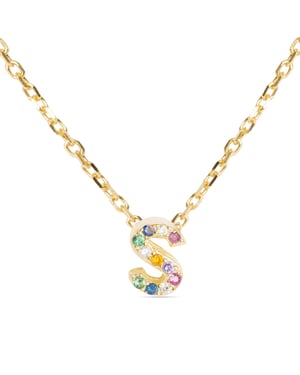 Luxenter Sterling Zilver 925 collier met Veelkleurige Zirkonia afgewerkt in 18K geel goud - Alfabet