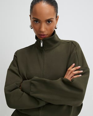 River Island Womens Sweatshirt Khaki Zip Up High Neck Long Sleeve