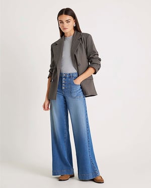 River Island Womens Wide Leg Jeans Blue Pocket Front