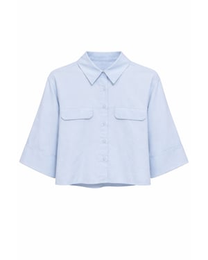 Korte Mouw Crop Poplin Shirt