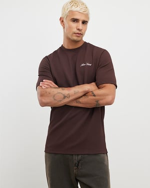 River Island Mens T-Shirt Brown Slim Fit Slinky Ame Saint