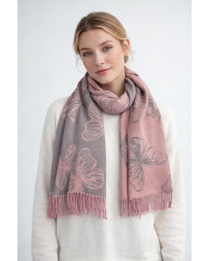 Butterfly Printed Cashmere Scarf with Tassels