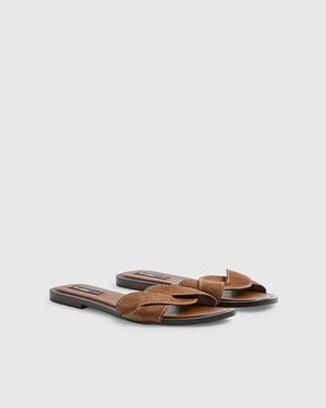 River Island Womens Sandals Brown Suede Twist Strap Open Toe