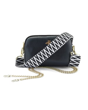 Ladies Crossbody Bag With Wide Strap, Chain And Wristlet in Black