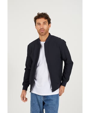 Navy Seersucker Bomber Jacket